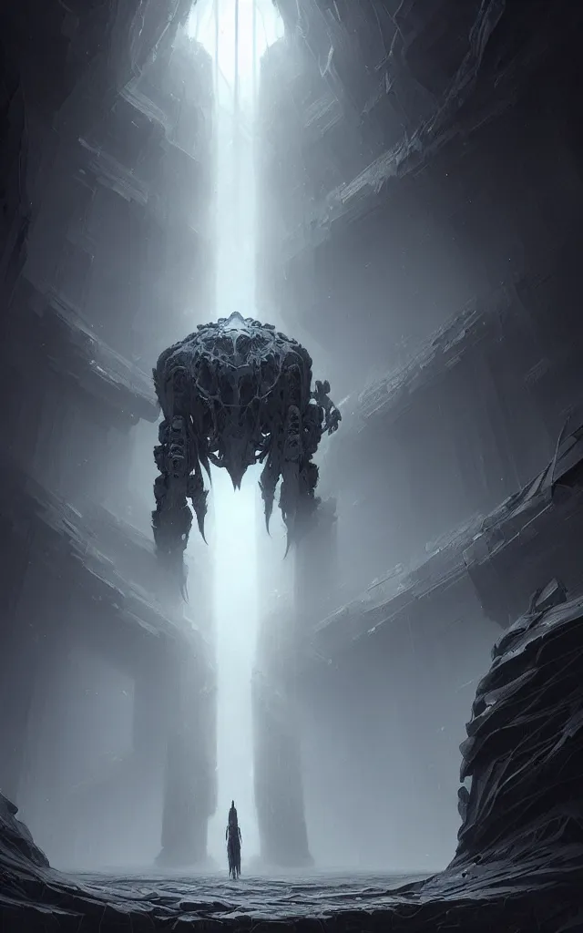 Image similar to professional concept art of a symmetrical fractal ominous floating robotic terrifying giant thing in a dark room by artgerm and greg rutkowski ( thin white border ). an intricate, elegant, highly detailed digital painting, concept art, smooth, sharp focus, illustration, in the style of cam sykes, wayne barlowe, igor kieryluk.