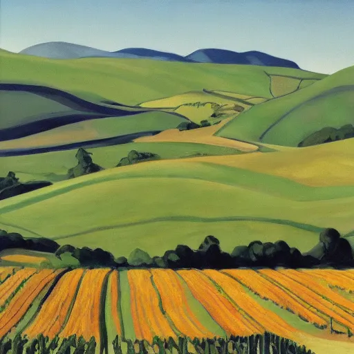 Image similar to dreaming futuristic csaterberg vineyards, painted by Alex Katz and Edward Hopper, airbrush, highly detailed