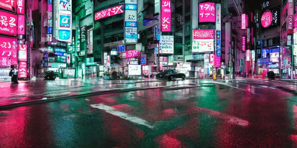 Image similar to tokyo vaporwave black lexus ct 2 0 0 h origami neon signs raining, hyper realisitic wet pavement