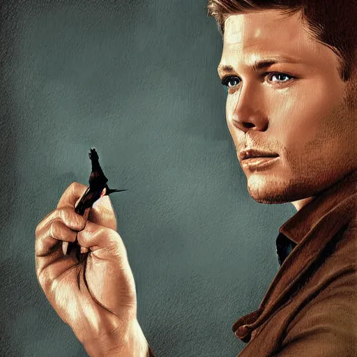 Prompt: Stunning portrait of handsome Jensen Ackles as an angel, in the style of norman rockwell, digital art