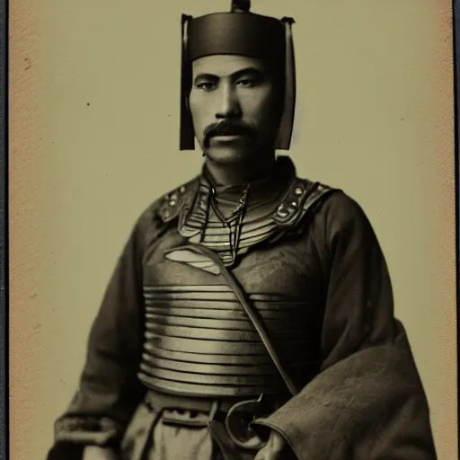 Prompt: egyptian samurai, tintype photograph