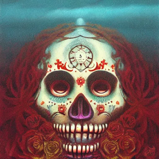 Image similar to los muertos moana, art by beksinski