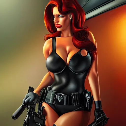 Image similar to jessica rabbit dressed as swat police officer, highly detailed portrait, digital painting, by julie bell, artgerm, ilya kuvshinov