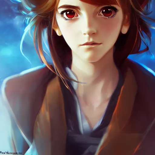 Image similar to anime portrait of emma watson as an anime girl by Stanley Artgerm Lau, WLOP, Rossdraws, James Jean, Andrei Riabovitchev, Marc Simonetti, and Sakimichan, trending on artstation