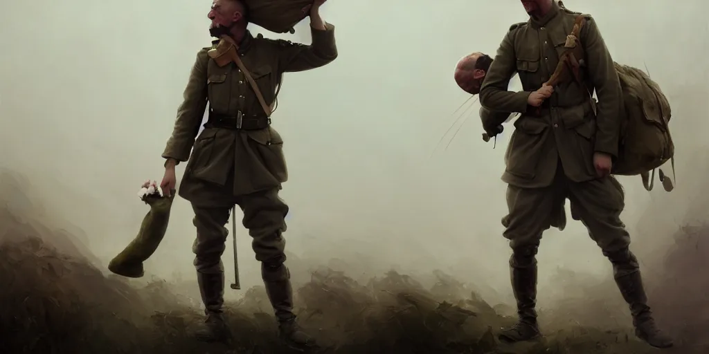 Image similar to male soldier from world war 1 holding his friends death body and crying on over it, extremely detailed digital painting, in the style of fenghua zhong and ruan jia and jeremy lipking and peter mohrbacher, mystical colors, rim light, beautiful lighting, 8 k, stunning scene, raytracing, octane, trending on artstation