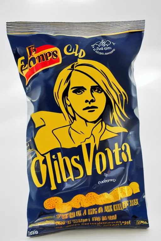 Prompt: emma watson on chips package, 3 5 mm, canon f / 1. 8 g af - s dx, detailed,