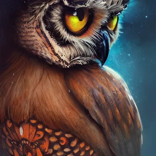 Prompt: a ultradetailed beautiful concept art of a an intricate wooden mask of an owl painted with beautiful colors, but the mask seems to hide some dark secret, concept art, high resolution 4 k, by tom bagshaw, greg rutkowski, charli bowater and artgeem