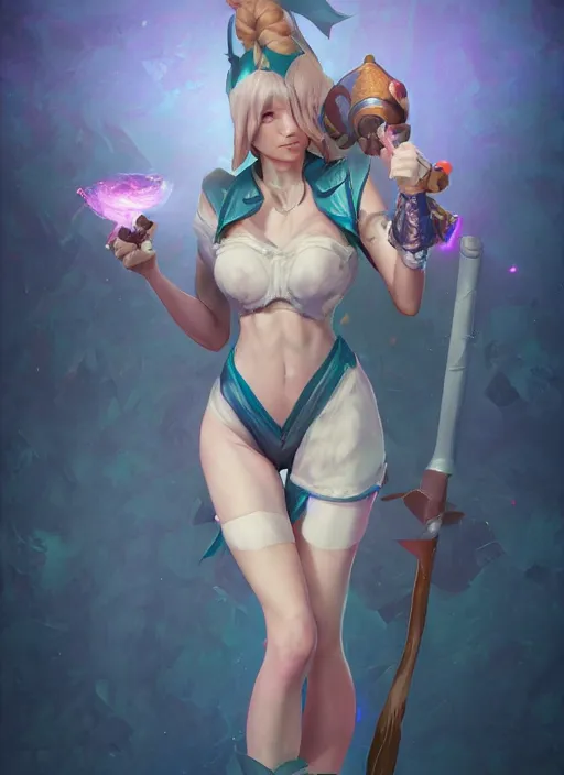 Image similar to gwen, from league of legends, au naturel, hyper detailed, digital art, trending in artstation, cinematic lighting, studio quality, blue maid clothes. smooth render, unreal engine 5 rendered, octane rendered, art style by klimt and nixeu and ian sprigger and wlop and krenz cushart