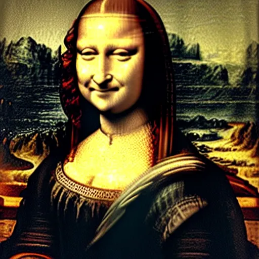 Image similar to monalisa smiling for a selfie