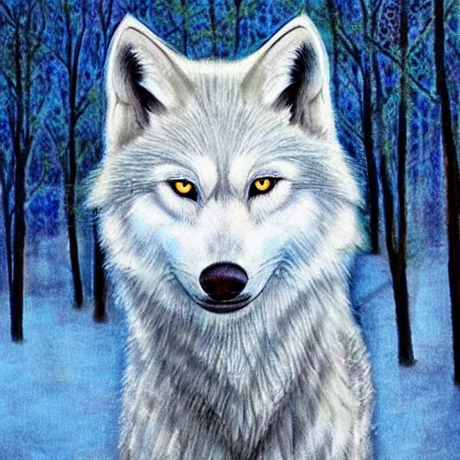 Prompt: white wolf with blue eyes in the autumn forest, blue eyes, realistic, 8 к