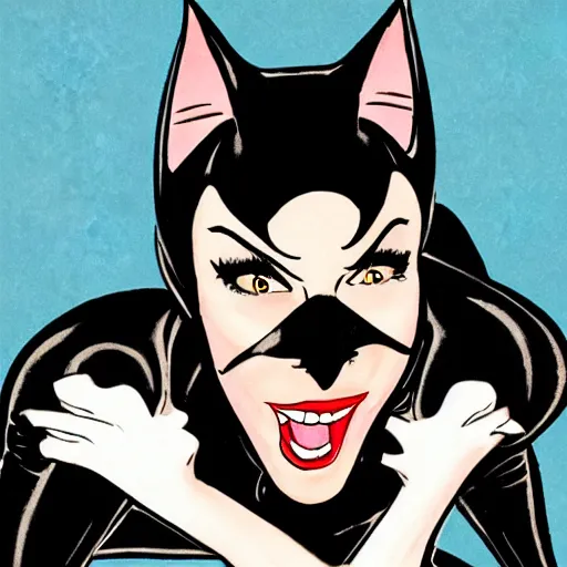 Image similar to portrait of catwoman doing funny faces