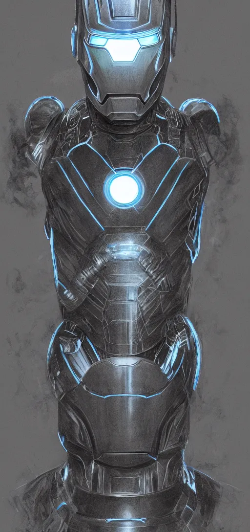 Image similar to steampunk, H.R. Giger design of Iron Man, full body and head, drawing on pencil, ornate, details, smooth, sharp focus, illustration, realistic, cinematic, artstation, award winning, rgb, ethereal blue lighting, 8K,