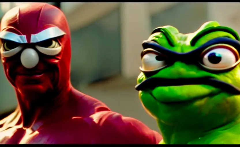 Prompt: frame from pepe marvel movie, action, detailed