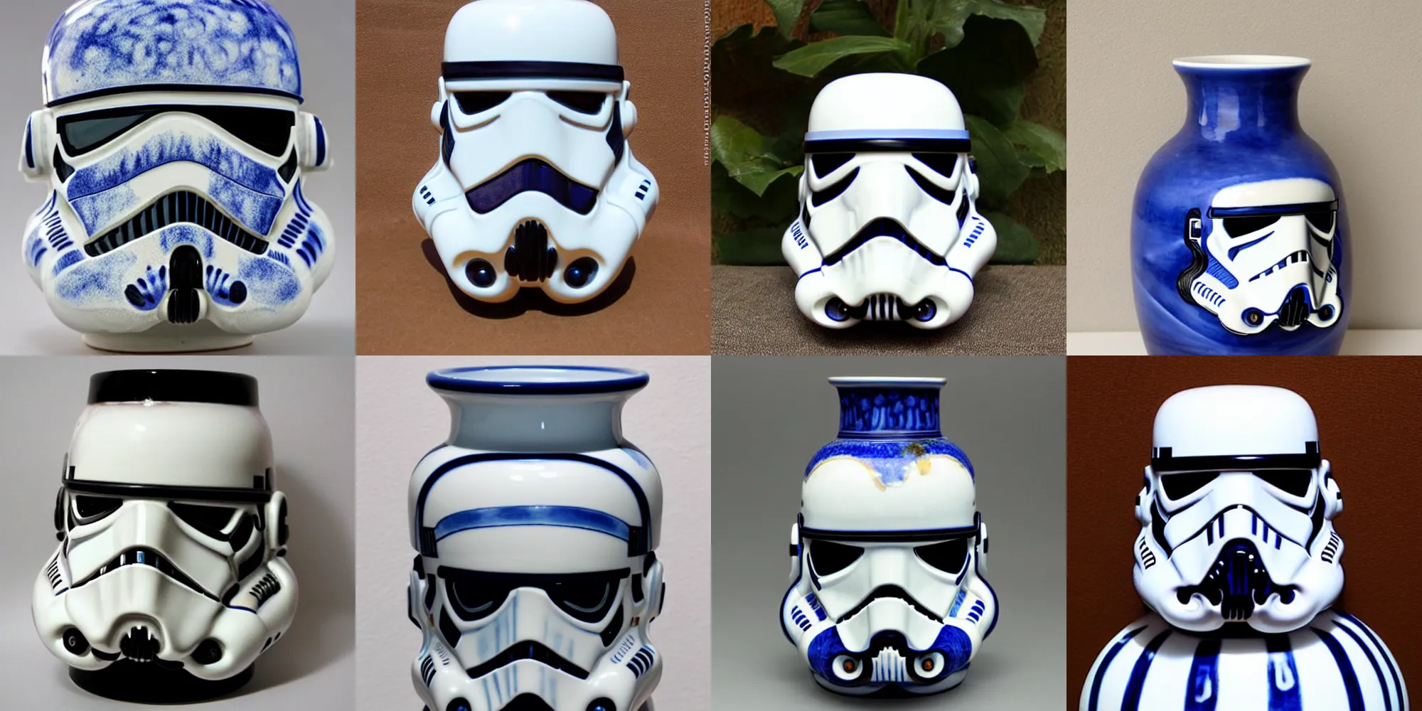 Prompt: ebay. stormtrooper head vase, with highly detailed painted durch ceramics, art pottery, delftware, by james jean