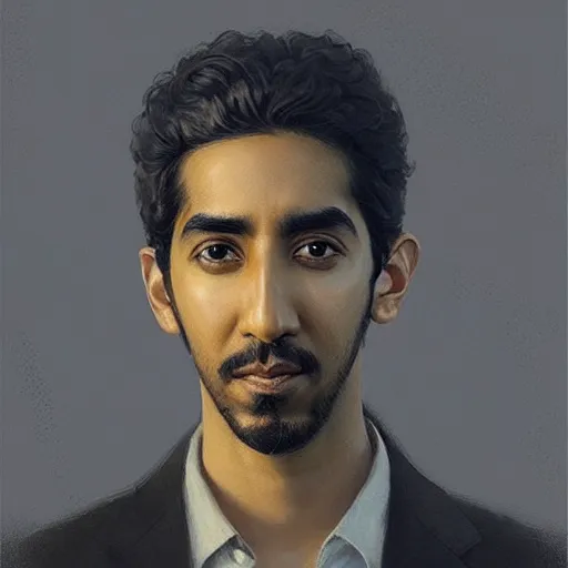 Image similar to “Portrait of Dev Patel by Greg Rutkowski, young, attractive, highly detailed portrait, scifi, digital painting, artstation, concept art, smooth, sharp foccus ilustration, Artstation HQ”