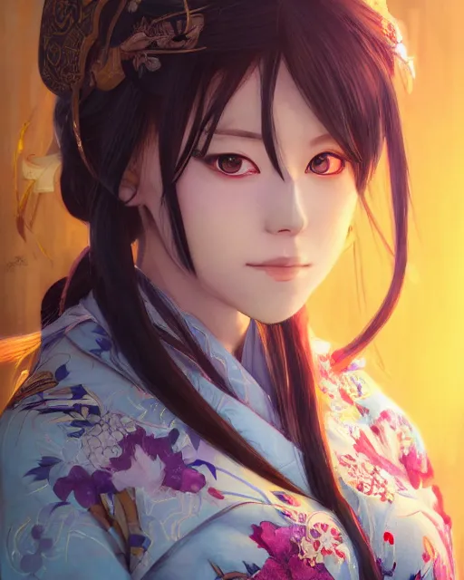 Prompt: An anime portrait of Ssunbiki as a beautiful woman wearing a kimono from Skyrim, by Stanley Artgerm Lau, WLOP, Rossdraws, James Jean, Andrei Riabovitchev, Marc Simonetti, and Sakimichan, highly detailed, ultra detailed, golden hour, trending on artstation, cgstudio