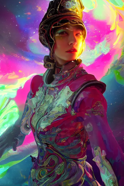 Prompt: a fancy portrait of a beautiful automaton floating in space with a colourful colour scheme by dustin nguyen, sung choi, mitchell mohrhauser, maciej kuciara, johnson ting, maxim verehin, peter konig, bloodborne, 8 k photorealistic, cinematic lighting, hd, high details, dramatic, dark atmosphere, trending on artstation
