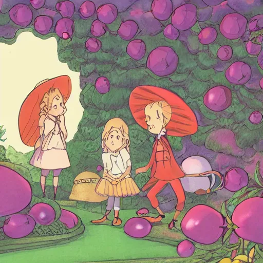 Image similar to colored illustration for alice in wonderland, in style of studio ghibli