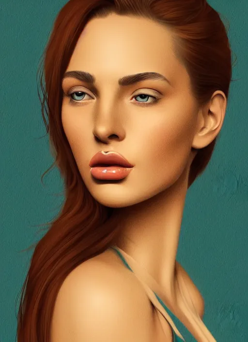 Image similar to a detailed portrait illustration of a modern female by stavros damos, aesthetically pleasing and harmonious natural and vintage colors. highly detailed.