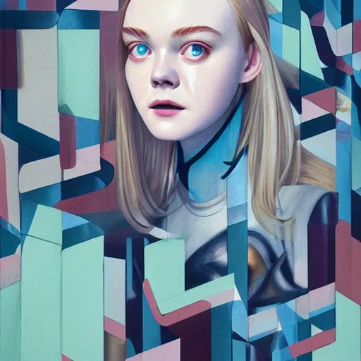 Image similar to Elle Fanning in iRobot picture by Sachin Teng, asymmetrical, dark vibes, Realistic Painting , Organic painting, Matte Painting, geometric shapes, hard edges, graffiti, street art:2 by Sachin Teng:4