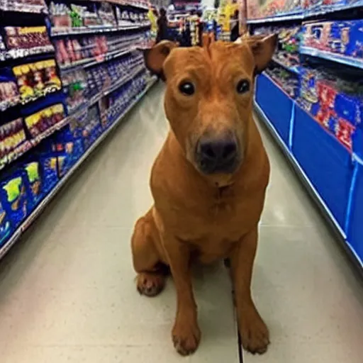 Image similar to drunken scooby at walmart checkout, realistic, cctv