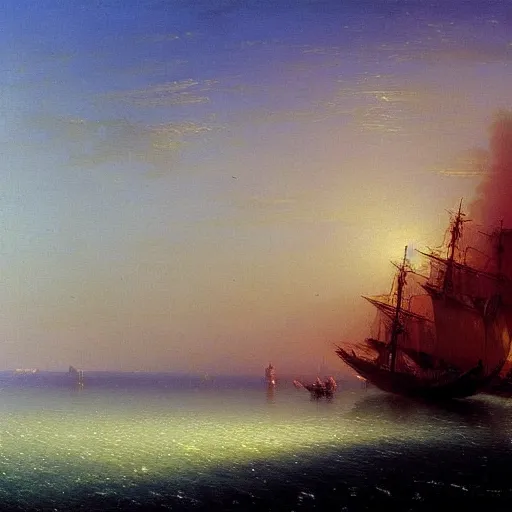 Prompt: A beautiful city in the sky detailed painting beautiful artwork by Ivan Aivazovsky