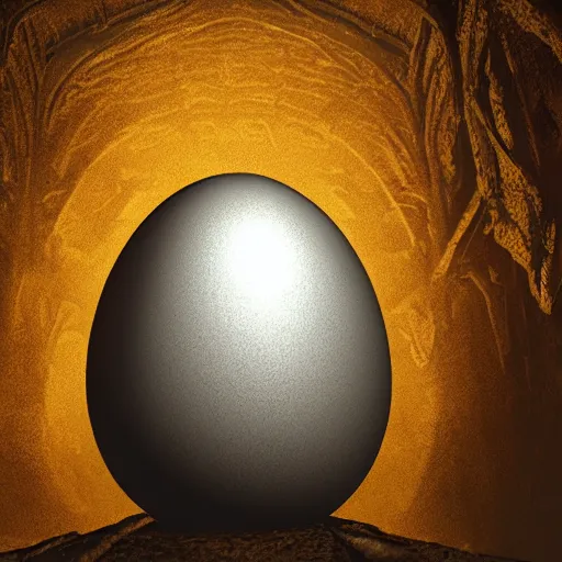 Image similar to holy egg on a pedistal in a dark dungeon. epic lighting, concept art, 8 k, paid artwork, intricate