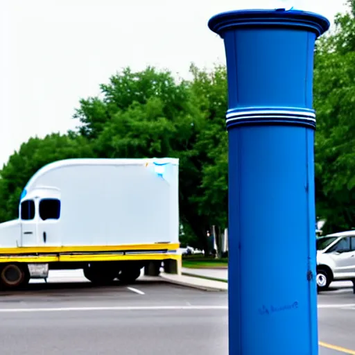 Image similar to blue truck stuck on a street light pole