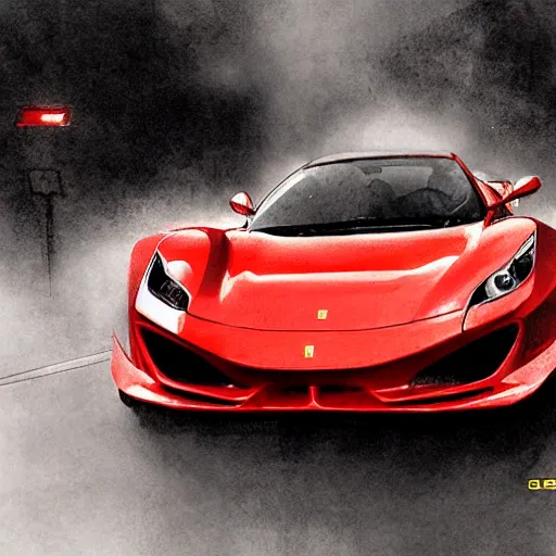 Image similar to ferrari scene drawn by greg rutkowski