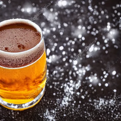 Image similar to beer made of mudcake, winter background, 4 k