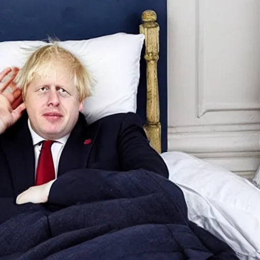 Image similar to boris johnson tucked in bed sleeping wistfully