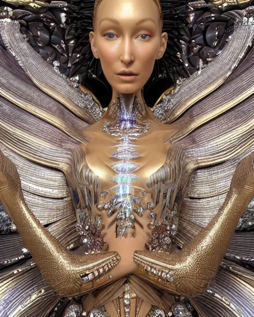 Image similar to a highly detailed metahuman 4 k close up render of an alien goddess bella hadid monument pharaoh in iris van herpen dress schiaparelli in diamonds crystals swarovski and jewelry iridescent in style of alphonse mucha gustav klimt trending on artstation made in unreal engine 4