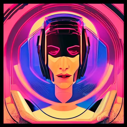 Image similar to cyberpunk Art Deco portrait, realistic Syd Mead style