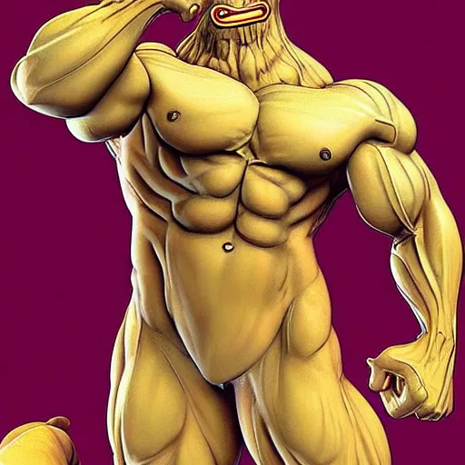 Image similar to extremely muscular and veiny garfield, epic pose, vivid details