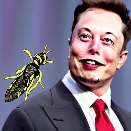 Prompt: anthropomorphic wasp with head of elon musk