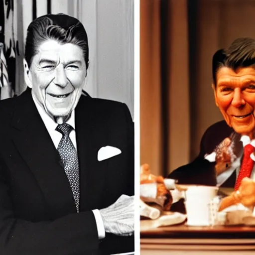 Image similar to [ ronald reagan sitting in chair next to tiger ]