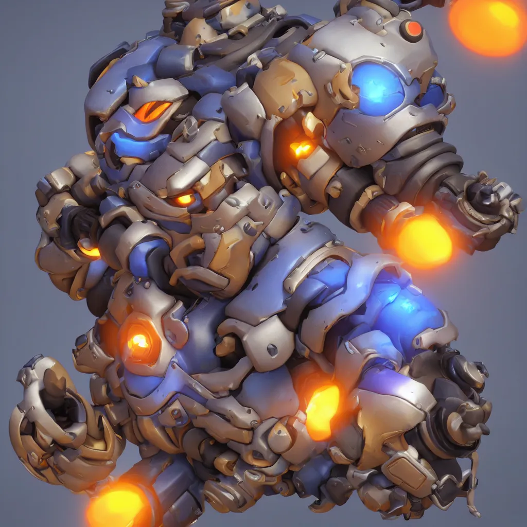 Image similar to head of overwatch main character Blizzard pixar 3d maya engine on stylized background splash comics global illumination lighting