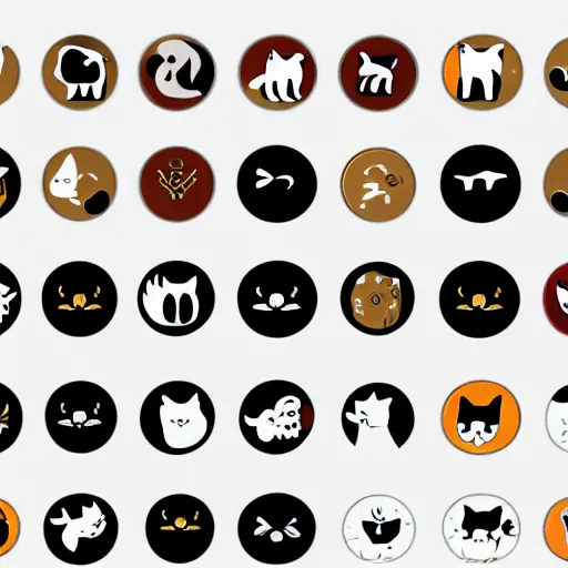 Image similar to icons of the same size, round shape with an image of a 2d cat on a white background, in the same color scheme and style