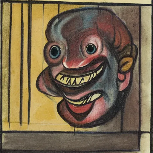 Prompt: four faced creature, drawn by francis bacon