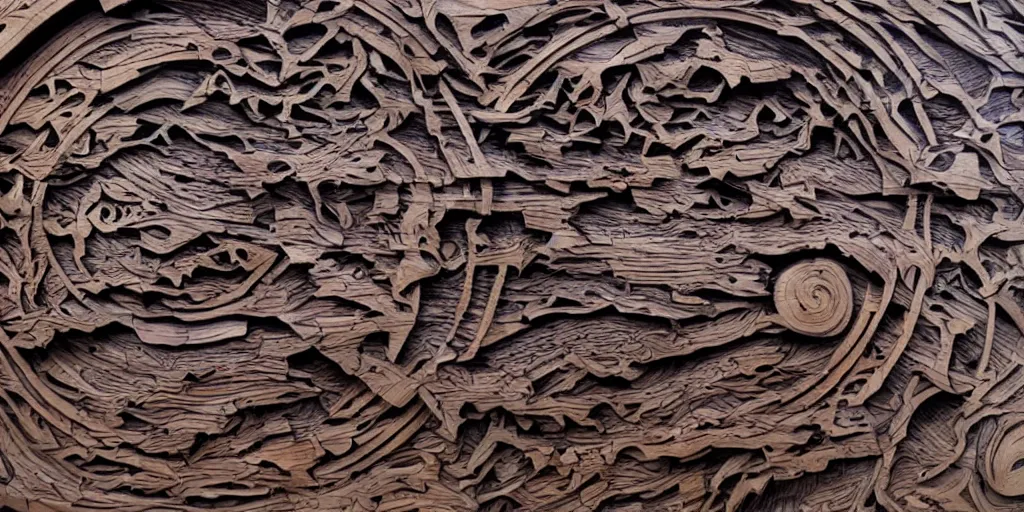 Prompt: a detailed wood carving of the collapse of the universe