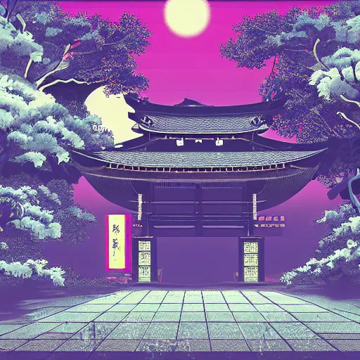 Image similar to ancient japanese structure, epic retrowave art, trending on art station
