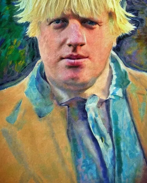 Prompt: impressionist painting of a portrait of a 1 9 6 0 s hippie looking like boris johnson