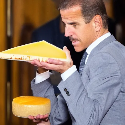 Image similar to Hunter Biden addicted to cheese, highly detailed photo