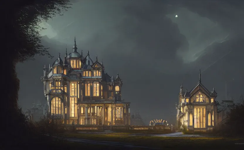 Prompt: exterior shot of utopian victorian english architecture with cinematic lighting by zaha hadid peter zumthor and renzo piano and, darek zabrocki and greg ruthkowski, simon stalenhag, cinematic, holy place, paradise, scifi, futurism, atmospheric, concept art, artstation, trending on artstation