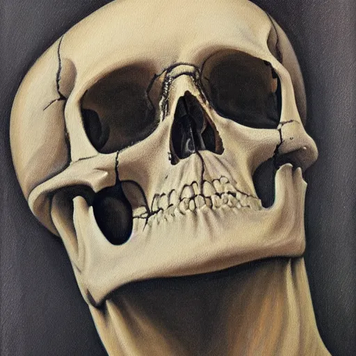 Prompt: detailed painting of someone’s face decaying into a skull