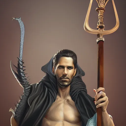 Prompt: lucifer holding scales of justice, hyperrealistic, artstation, character art, digital painting