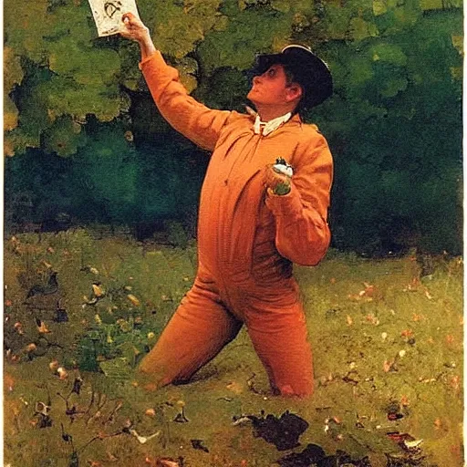 Prompt: A print. A rip in spacetime. Did this device in his hand open a portal to another dimension or reality?! autochrome by Winslow Homer, by Jeff Easley, by Albrecht Anker stunning, organic