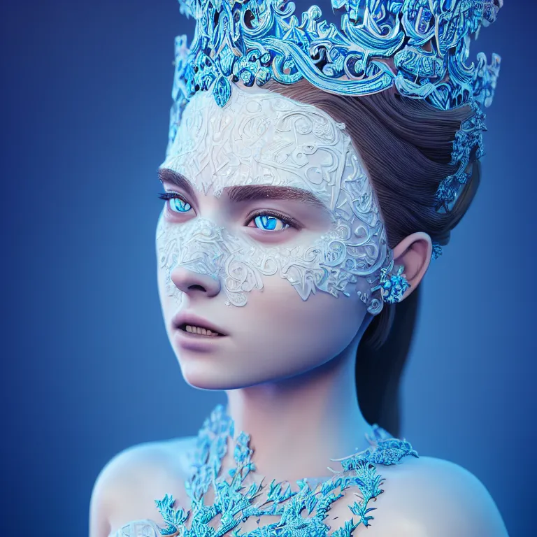 Image similar to wonderful princess of vines with a clear skin, ornate 8 k gorgeous intricate white detailed, accent blue lighting, dramatic light, octane render