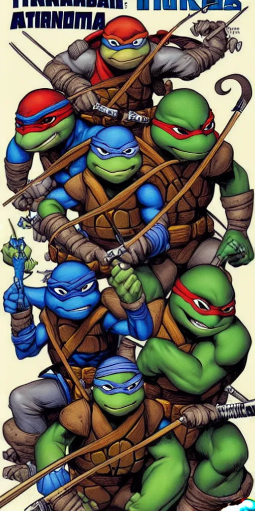 Image similar to Teenage mutant ninja turtle comic book cover illustration by brom