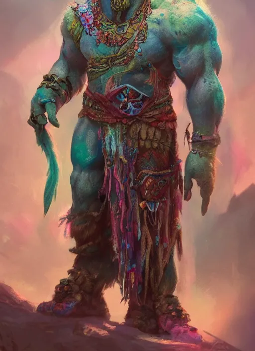 Image similar to detailed full body concept art illustration colorful pastel painting of a Disney warrior orc in full intricate clothing, ultra detailed, digital art, octane render, 4K, dystopian, micro details